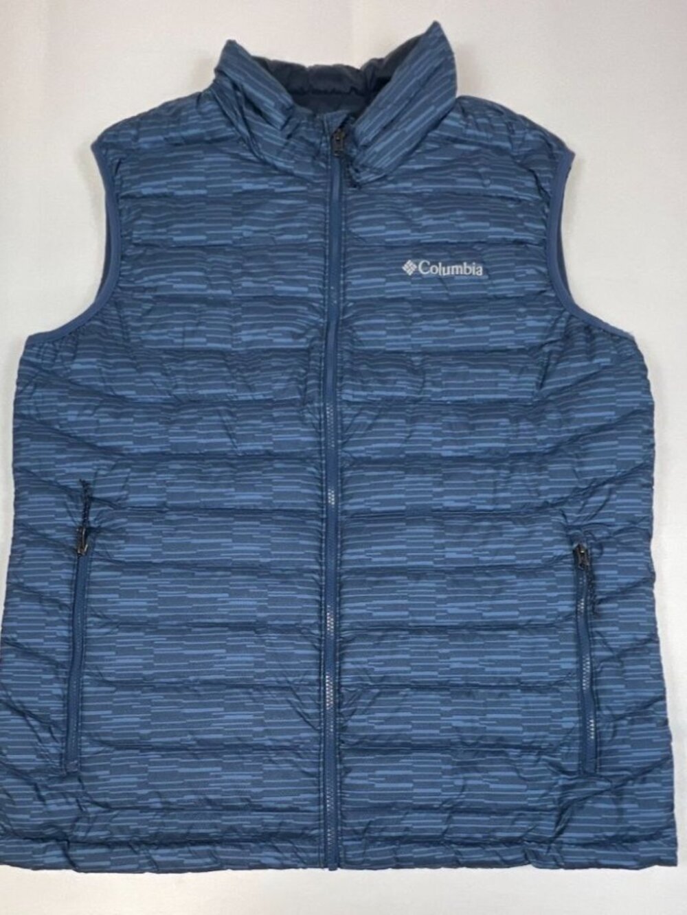 Columbia Men L Blue Puffer Vest Omni-Heat Powder Lite Insulated Quilted